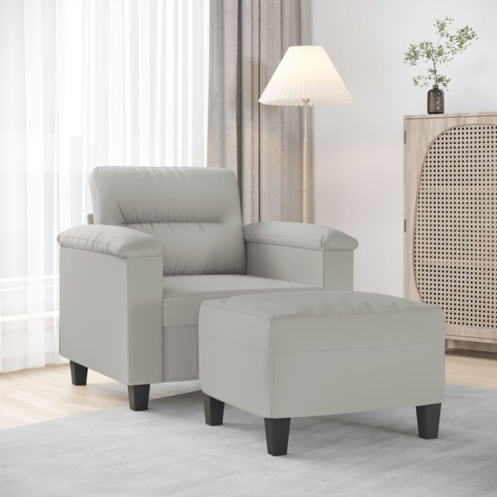 vidaXL Fotoliu canapea cu taburet, gri deschis, 60 cm, microfibră 3201226