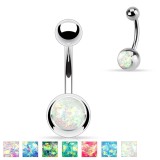 Piercing argintiu pentru buric, din o?el, bila cu imita?ie de opal - Culoare: Albastru Aqua