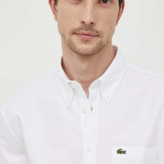 Lacoste cămașă din bumbac bărbați, culoarea alb, cu guler button-down, regular