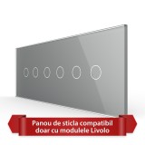 Panou &icirc;ntrerupator touch triplu Livolo din sticla gri, standard italian 6/7M