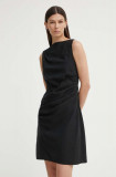Samsoe Samsoe rochie din amestec de in SAHIRA culoarea negru, mini, drept, F24200095