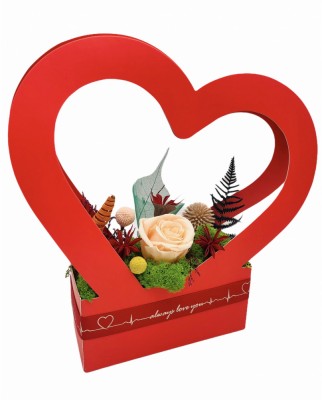 Aranjament floral personalizabil, Eventissimi, Inima cu licheni si trandafir criogenat si plante uscate, Multicolor foto