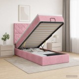 Cumpara ieftin Pat ottoman cu saltea cu headboard Roz 90 x 190 cm Catifea