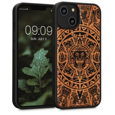 Husa Kwmobile pentru Apple iPhone 14, Lemn, Maro/Negru, 59124.02 foto
