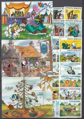 ROMANIA 1985/1986 LP 1145 LP 1146 LP 1147 LP 1153 LP 1154 DESENE ANIMATE WALT DISNEY 1985 SERIE SI DOUA COLITE 1986 SERIE SI COLTA COMPLET DOUA MNH foto