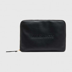 AllSaints husă laptop din piele Saff Lea culoarea negru