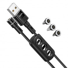Cablu de Incarcare USB-A la Lightning, Type-C, Micro-USB 20W, 2.4A, 1.2m Hoco Sunway (U98) Negru
