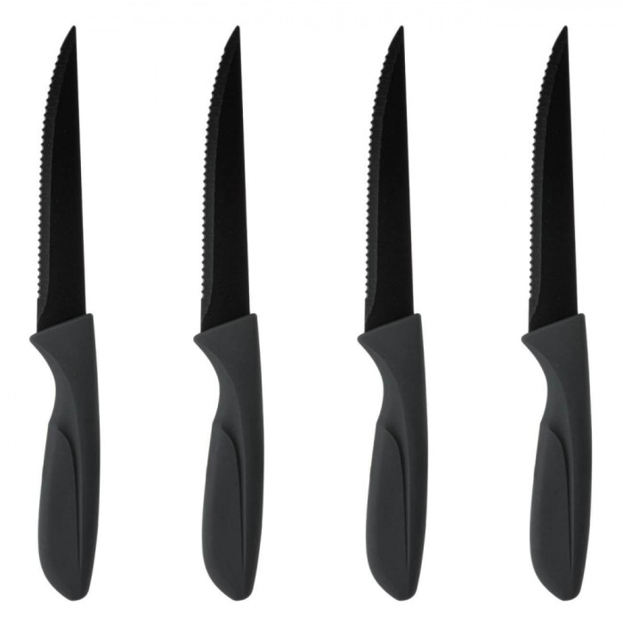 Set Cuțite cu Zimți din Oțel Inoxidabil, 4 Bucăți, Negru