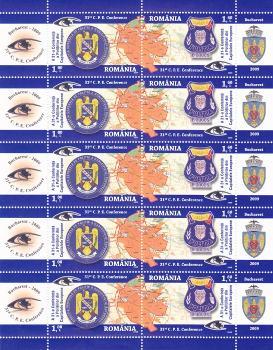 CONFERINTA POLITIILOR.MINICOALA CU AMBELE VALORI,2009,Lp.1834a, MNH ** ROMANIA.