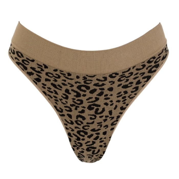 Chiloti String Seamless cu Imprimeu Leopard, Bej, CMCLASS