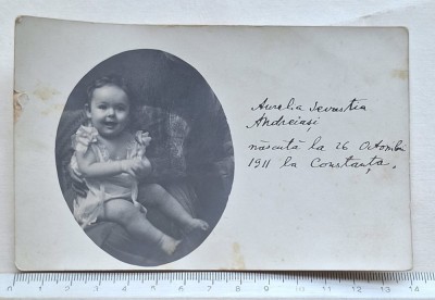 Fotografie copil Constanța 1911 &amp;ndash; carte poștală veche cu dedicație 1912 foto