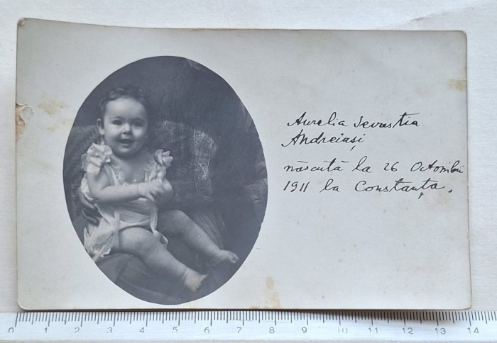 Fotografie copil Constanța 1911 &ndash; carte poștală veche cu dedicație 1912