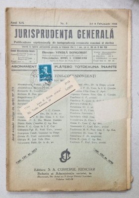 JURISPRUDENTA GENERALA , PUBLICATIUNE SAPTAMANALA DE JURISPRUDENTA REZUMATA ROMANA SI STREINA , NR. 5 , 1941 foto