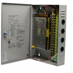 Sursa alimentare YDS 12v 20A in cutie metalica cu18 iesiri partajate si cheie SafetyGuard Surveillance