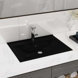 Chiuveta baie vidaXL lux negru mat 60x46cm ceramica, orificiu robinet, montaj suspendat/incastrat