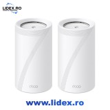 Sistem Wireless Mesh TP-Link Deco BE85 BE19000, Tri-Band 1376 + 5760 + 11520 Mbps, 2 bucati, alb