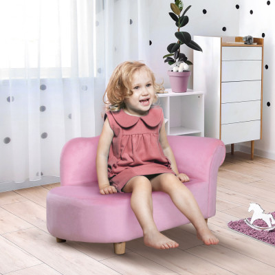 Canapea Căptușită pentru copii HOMCOM, fotoliu pentru copii cu acoperire moale si picioare din lemn, v&amp;acirc;rsta 3-5 ani, 80x40x49cm, de culoare roz foto