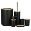 Set de accesorii rotunde pentru baie din plastic cu elemente bambus, 6 piese, negru Household NewTrend