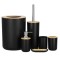 Set de accesorii rotunde pentru baie din plastic cu elemente bambus, 6 piese, negru Household NewTrend