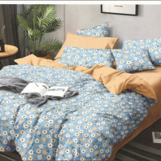 Lenjerie de pat pentru o persoana cu husa elastic pat si 2 fete perna dreptunghiulara, Chiara, bumbac mercerizat, multicolor