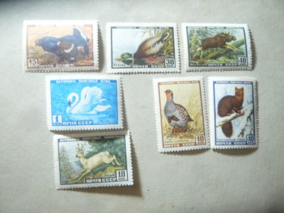 Set URSS 1957-1961 - Fauna , 7 valori (val. 15kop cu defect) foto