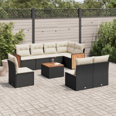 vidaXL Set mobilier de grădină cu perne, 9 piese, negru, poliratan