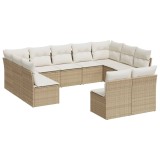 Set canapele de gradina cu perne, 11 piese, bej, poliratan