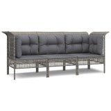 Cumpara ieftin Set mobilier de gradina cu perne, 3 piese, gri, poliratan