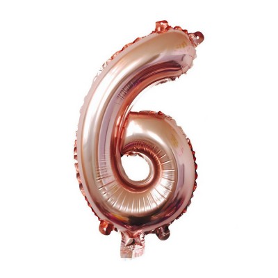 Balon din Folie Flippy, Cifra 6, 81 cm, Pentru Aer sau Heliu, Bulk, Roz Auriu foto