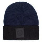 Căciulă tricotată pentru bărbați, albastră cu negru, cu bordura &icirc;ntoarsă și patch, CMCLASS