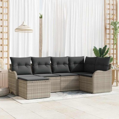 vidaXL Set de canapele pentru grădină 6 pcs Gri deschis Rattan poli 3345772 foto