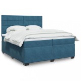 VidaXL Pat box spring cu saltea, albastru, 200x200 cm, catifea