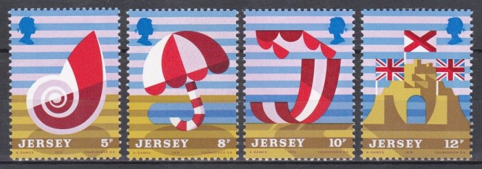 Jersey 1975 - Turism, Serie + Colita, 4 Poze, MNH