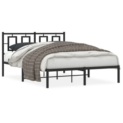 vidaXL Cadru de pat metalic cu tăblie, negru, 140x190 cm foto