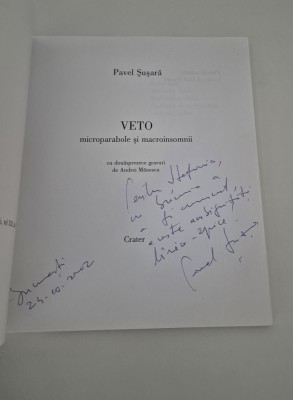 Carte cu autograf Pavel Susara Veto foto