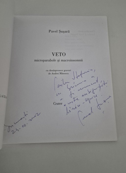 Carte cu autograf Pavel Susara Veto