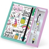 Set cadou cu carnet A5 si pix erasable, cu design unicorn