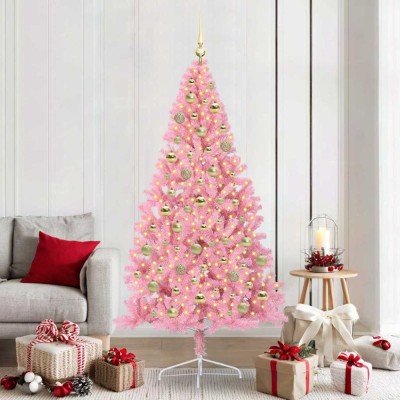 vidaXL Pom de Crăciun artificial pre-iluminat Roz 210 cm PVC 3397093 foto