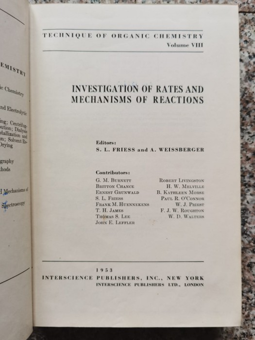 Investigation On Rates And Mechanisms Of Reaction - S.i. Friess , A346