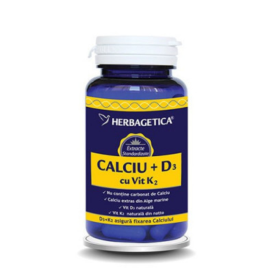 Calciu + Vitamina D3 + Vitamina K2 30cps Herbagetica foto