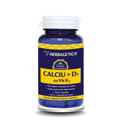 Calciu + Vitamina D3 + Vitamina K2 60cps Herbagetica foto