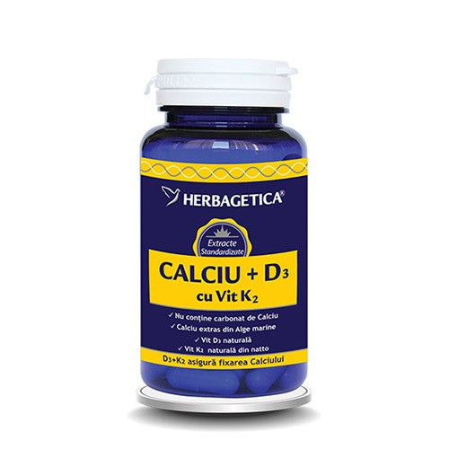 Calciu + Vitamina D3 + Vitamina K2 60cps Herbagetica