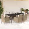 VidaXL Set de masă pentru grădină, 7 piese, cu perne, bej, poliratan