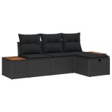 vidaXL Set de canapele pentru grădină cu pernă 4 pcs Negru Rattan poli 3359615