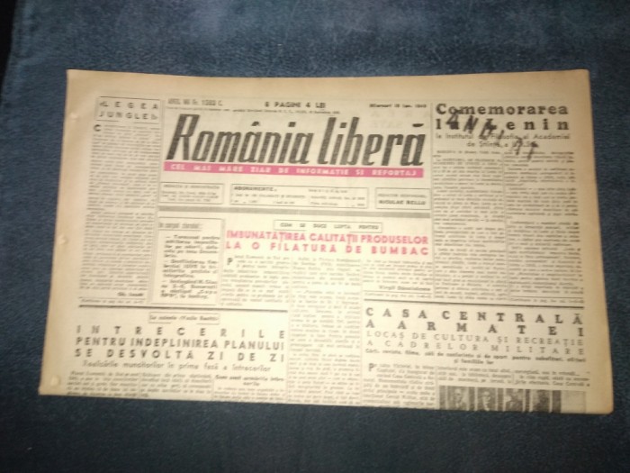 ZIARUL ROMANIA LIBERA 19 IANUARIE 1949