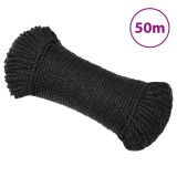 VidaXL Fr&acirc;nghie de lucru, negru, 3 mm, 50 m, polipropilenă