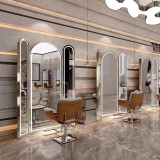 Consolă pentru coafură, frizerie și cosmetică cu oglindă LED, trei fețe, TRIO 200x130, argintie
