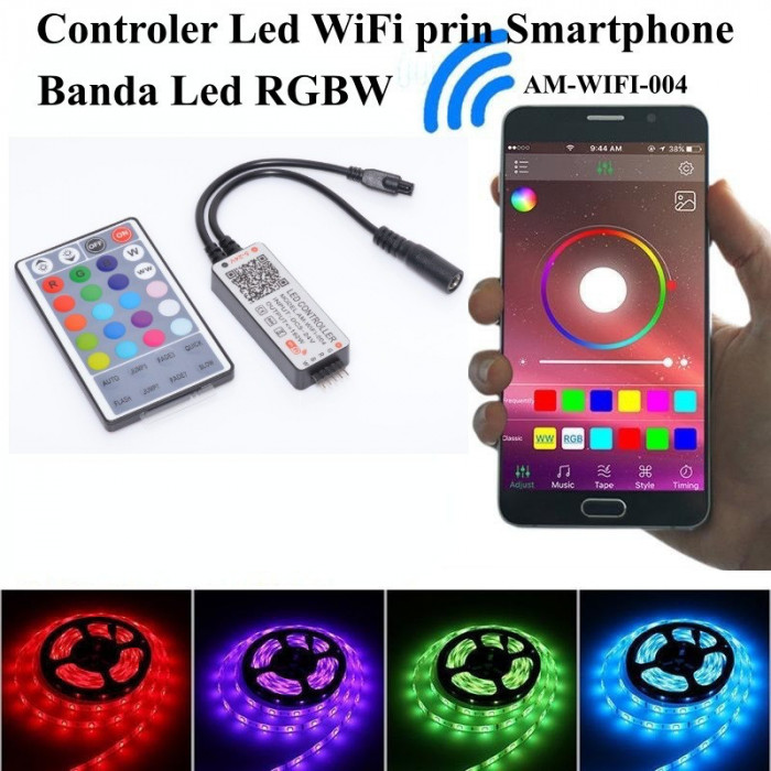 CONTROLER BANDA LED RGBW CU APLICATIE DEDICATA, CONTROL ONLINE SI TELECOMANDA