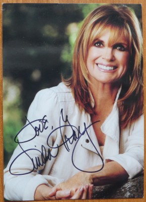 Autograf al actritei Linda Gray (Sue Ellen Ewing din Dallas) pe fotografie mare foto