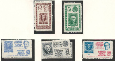 Mexic 1947 Mi 920/24 MNH - Expozitia internationala de timbre CIPEX, New York foto